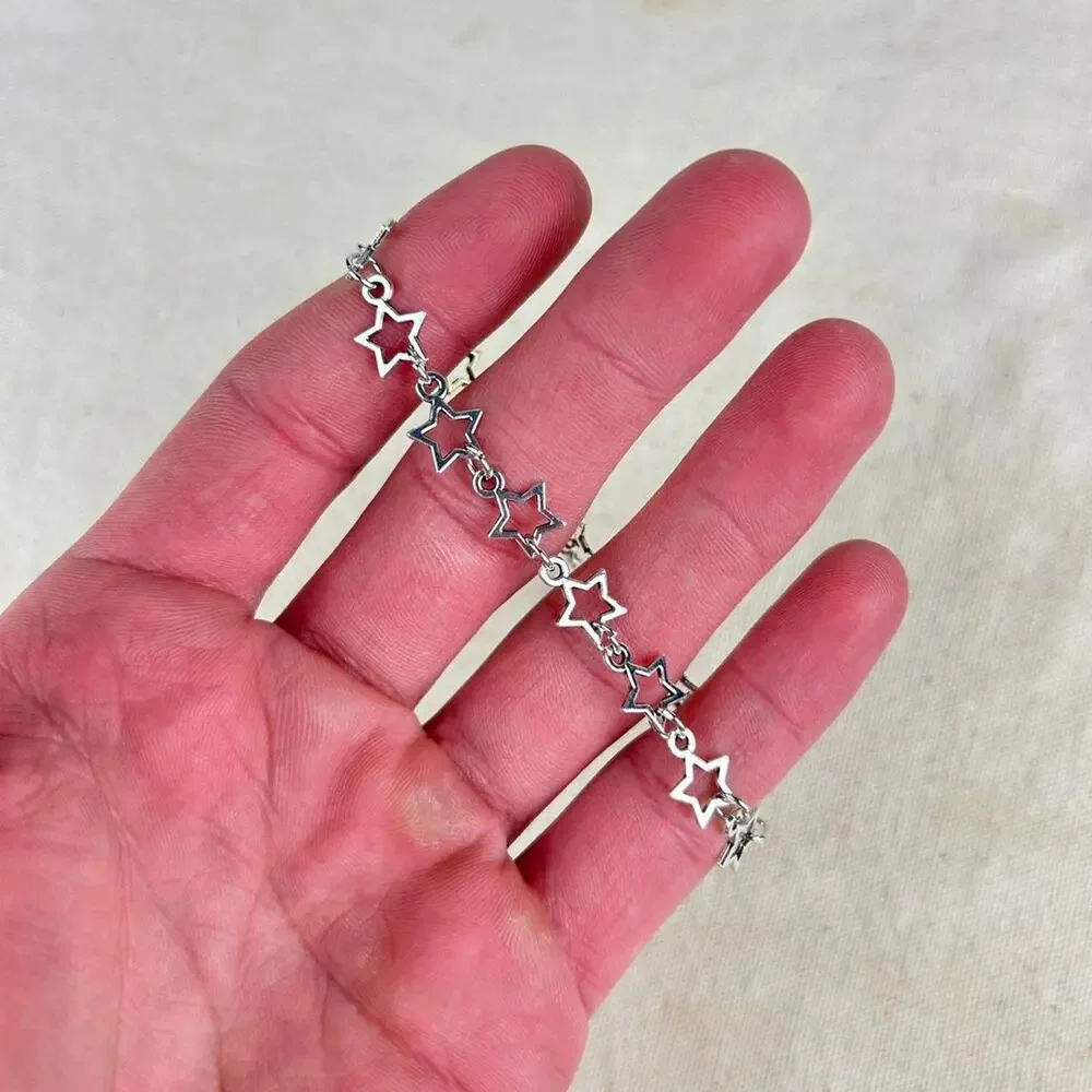 Vintage style stainless steel silver star chain bracelet cyber grunge punk